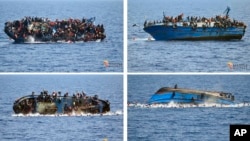 Un montage d’images montrant le chavirage d’un bateau transportant des migrants au large de la côte libyenne, 25 mai 2016. 