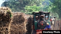 FILE - An old steam locomotive take pull sugar bucket at Karanganyar, Central Java, Indonesia, in the undated file photo. Indonesian authorities arrested a formed trade minister accused of issuing a sugar import permit when Indonesia had a surplus of sugar. 