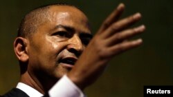 FILE - Moise Katumbi, Congolese opposition leader, speaks at a three-day forum, delegates at a resort hotel near Johannesburg, South Africa, March 12, 2018. 