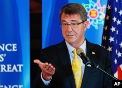 U.S. Defense Secretary Ash Carter gestures as he speaks during a press conference following the Association of Southeast Asian Nations (ASEAN) Defense Ministers' Meeting Plus in Kuala Lumpur, Malaysia, Nov. 4, 2015.