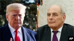 En este arreglo fotográfico, el presidente Donald Trump, a la izquierda y el jefe de despacho de la Casa Blanca John Kelly.