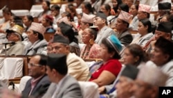 Nepalese lawmakers attend the constituent assembly session for the proclamation announcement of the adoption of the nation's new constitution in Kathmandu, Nepal, Sep 20, 2015. 