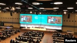 FILE - A general view of the climate change negotiations in Bonn, Germany, May 10, 2018. 