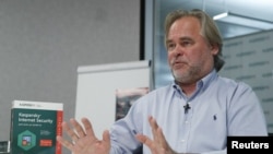 FILE - Eugene Kaspersky, Chief Executive of Russia's Kaspersky Lab, speaks during an interview with Reuters in Moscow, Russia, Oct. 27, 2017.
