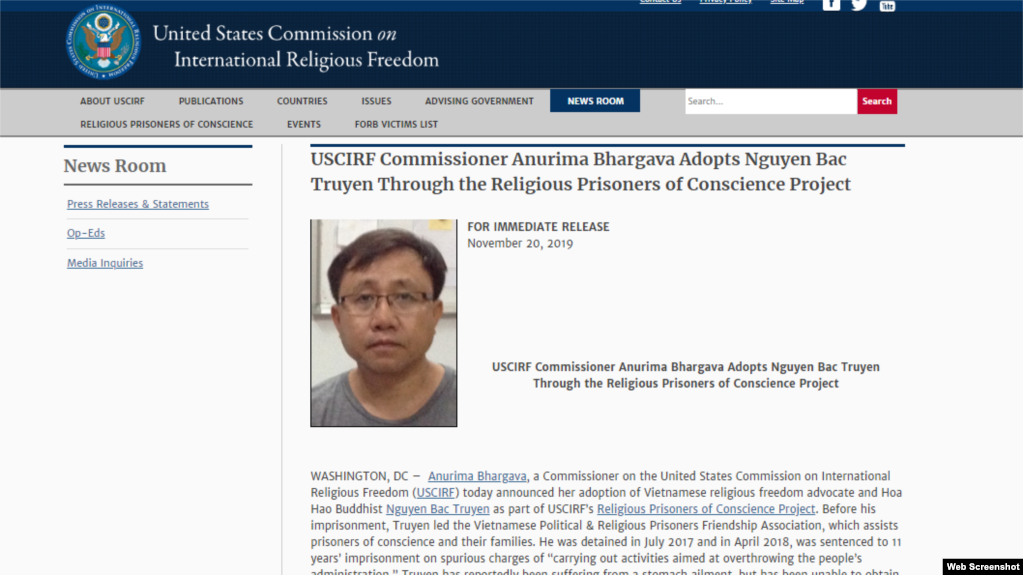 USCIRF ra thông cáo bảo trợ cho nhà hoạt động Nguyễn Bắc Truyển. Photo: USCIRF