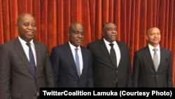 Adoplhe Muzito, Martin Fayulu, Jean-Pierre Bemba mpe Moïse Katumbi na bokutani, na photo eiytami na Twitter ya Lamuka, 27 mars 2020. (TwitterCoalition Lamuka)