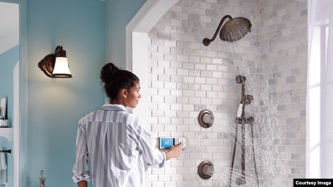 The "U" digital shower by Moen allows users to voice activate the shower and change water direction and flow. (Moen)