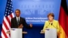 German Chancellor Angela Merkel and U.S. President Barack Obama speak to media during a news conference after their talks at Schloss Herrenhausen, Hanover, Germany, April 24, 2016. 