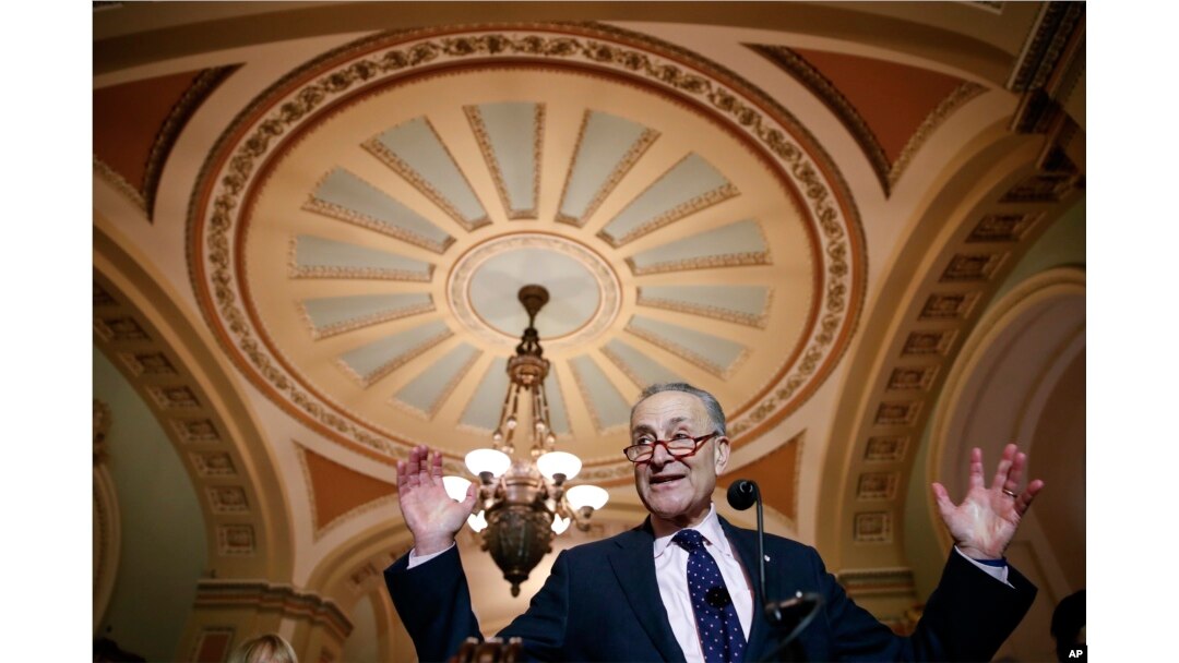 Senate Minority Leader Chuck Schumer of N.Y. speaks after a caucus luncheon on Capitol Hill in Washington, Dec. 19, 2017.