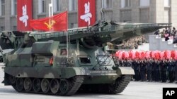 A North Korean missile shown in a military parade in April 2017.