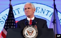 Vice President Mike Pence pauses while speaking at the U.S. Chamber of Commerce during their "Invest in America!" Summit, Thursday, May 18, 2017, in Washington.