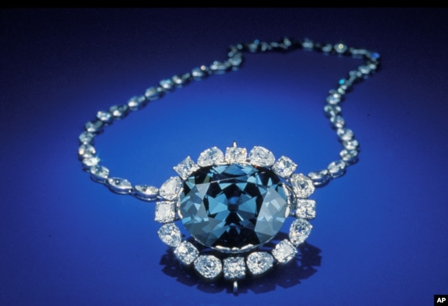 FILE - In this photo from the Smithsonian Institution, the Hope Diamond is seen in Washington. (AP Photo/Smithsonian Institution, Dane Penland)