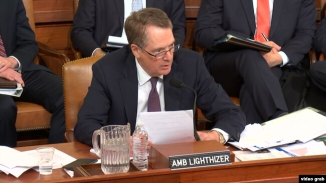 美国贸易代表莱特希泽在国会众议院筹款委员会作证。(2019年2月27日)