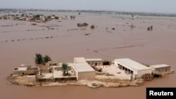 An aerial view of a flooded area in Muzzafargarh, Punjab province, September 14, 2014.