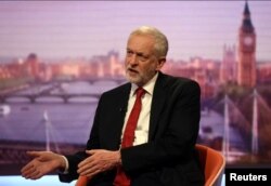 Jeremy Corbyn, leader of Britain's opposition Labour Party speaks on the BBC's Marr Show in London, June 11, 2017.