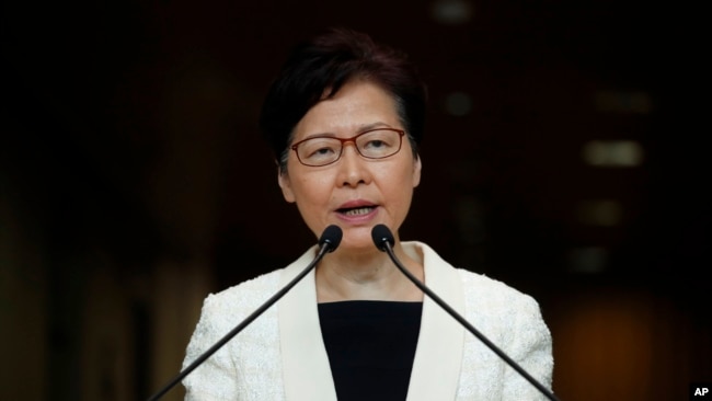 香港特首林郑月娥在例行记者会上讲话。(2019年9月2日)