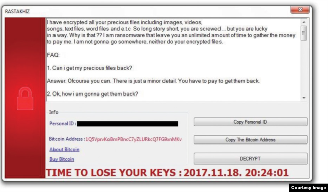 Screen grab of Iran-originated RASTAKHIZ ransomware. After activation, it provides victims with an unlimited amount of time to gather and pay the requested ransom money. (Source: Accenture Security’s iDefense threat intelligence operations)