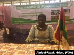 Ky Tchiombiano Colette, originaire du Burkina, a un stand au Sahel-Niger 2017 à Niamey, Niger, le 4 mars 2017. (VOA/Abdoul-Razak Idrissa)