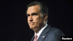 U.S. Republican presidential hopeful Mitt Romney addressing 113th VFW convention on eve of foreign tour, Nevada, July 24, 2012.