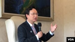 Menteri Dewan Urusan Komunitas Luar Negeri Taiwan, dalam konferensi pers di Twin Oaks Estate, Washington, DC, 9 September 2021.