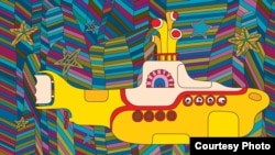 "Yellow Submarine" con The Beatles dentro de la nave. Imagen proporcionada por el Servicio Ruso de la Voz de América. Кадр из фильма.