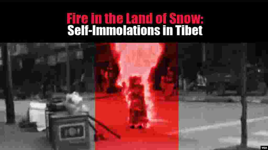 This graphic for VOA documentary, Fire in the Land of Snow: Self-Immolations in Tibet, was designed by VOA Tibetan Service Chief Losang Gyatso.