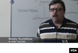History teacher Alexey Kuznetsov is among those critical of Russia's aggressive defense of Soviet propaganda.