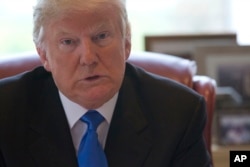 Republican presidential candidate Donald Trump speaks during an interview with The Associated Press in his office at Trump Tower, May 10, 2016, in New York.