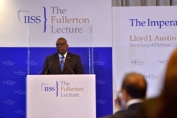 U.S. Defense Secretary Lloyd Austin speaks at the IISS Fullerton Lecture in Singapore on July 27, 2021. Caroline Chia/Reuters