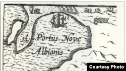 This is Drake’s own map, with words in Latin, of the cove where he landed. He even named it “New Albion” in honor of his country, far away. (National Park Service)