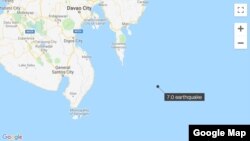 29일 필리핀 남부 민다나오 섬 근해에서 7.0 지진이 발생한 곳. (구글맵 캡쳐)