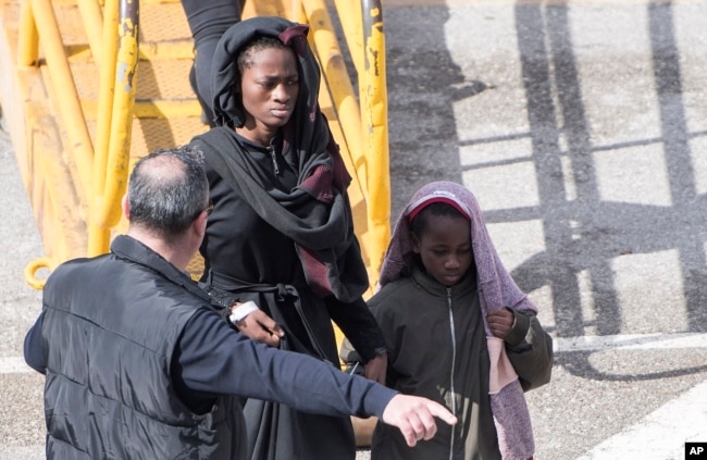 Migrants are disembarked from the Turkish oil tanker El Hiblu 1, which was hijacked by migrants, in Valletta, Malta, March 28, 2019.