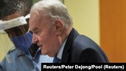 The Netherlands, Hague, Former Bosnian Serb military leader Ratko Mladic enters the courtroom prior to the pronouncement of his appeal 