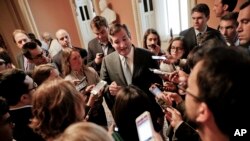 FILE - Sen. Ted Cruz, R-Texas speaks to members of the media on Capitol Hill in Washington, July 13, 2017. 