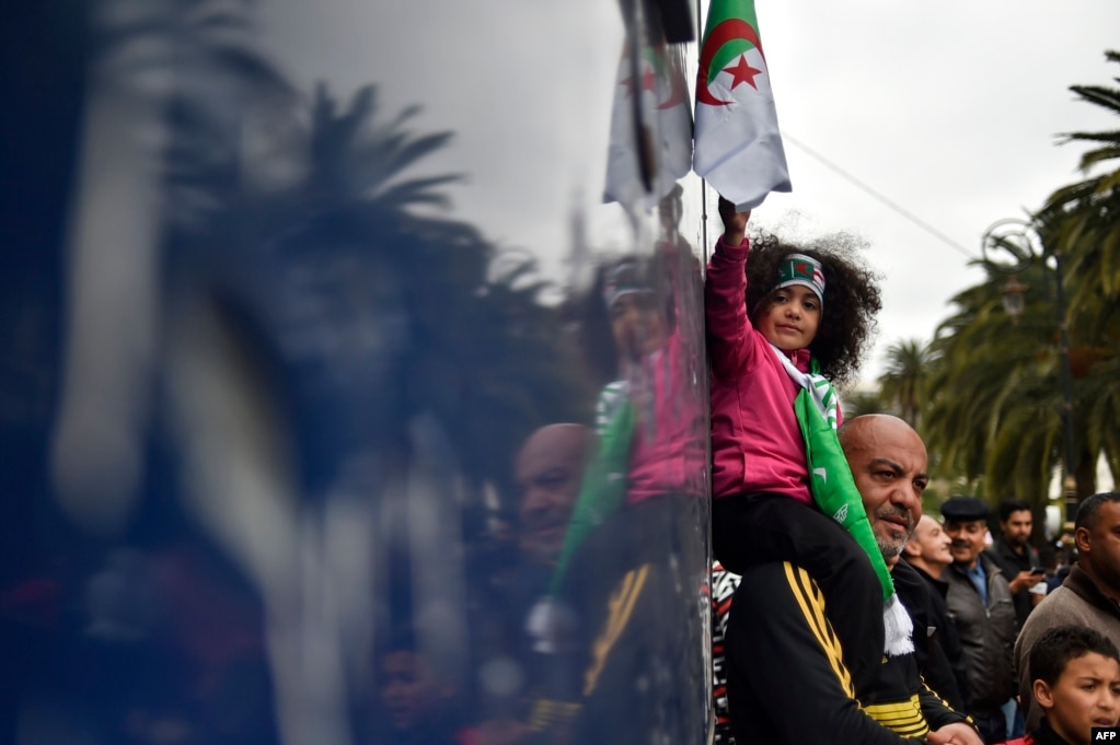 Algerian protesters demonstrate against their ailing president's bid for a fifth term in power, in Algiers.