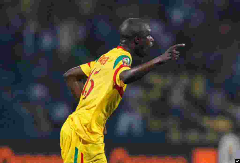 Mali's Bakaye Traore celebrates his goal during their African Nations Cup Group D soccer match against Guinea at Franceville Stadium