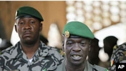 Mali's junta leader Captain Amadou Sanogo speaks during a new news conference at his headquarters in Kati, April 3, 2012.