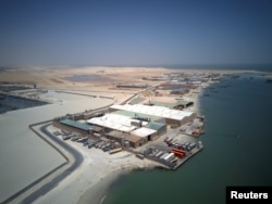 An aerial view of fishmeal production plants in Nouadhibou, Mauritania, April 14, 2018.