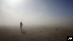 A Sahrawi man stands in the Sahara desert between Tindouf and Tifariti, February 26, 2011.