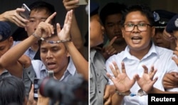 缅甸记者觉梭和瓦龙星期一离开法庭