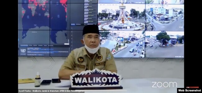 Wali Kota Jambi, Syarif Fasha dalam diskusi daring Platform Digital x UMKM Atasi Kelangkaan APD, Selasa 5 Mei 2020. (Screenshot : Anugrah Andriansyah)