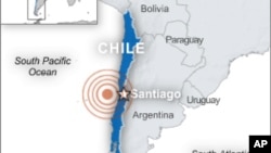 Peta wilayah Chili dan ibukota Santiago.