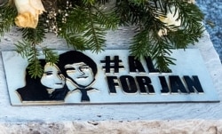 A view of the grave of a murdered Slovak journalist Jan Kuciak at a cemetery in Stiavnik, February 20, 2019