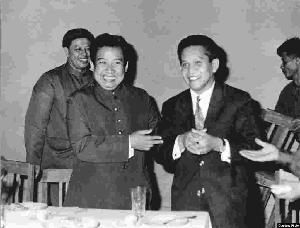 This undated photo shows Ieng Sary with Norodom Sihanouk in Phnom Penh, Cambodia. (Documentation Center of Cambodia Archive)