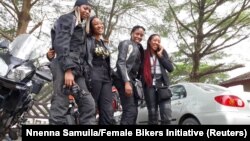 Kelly Jumbo, Jeminat Olumegbon, Kene Okafor, Jo Isiorho; members of the Female Bikers Initiative (FBI), during an awareness ride in Lagos, Nigeria, in 2017. 