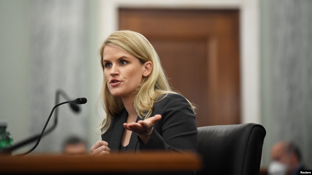 Former Facebook employee and whistleblower Frances Haugen testifies during a Senate Committee on Commerce, Science, and Transportation hearing on Capitol Hill, in Washington, U.S., October 5, 2021. (Matt McClain/Pool via REUTERS)