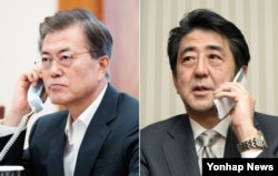문재인(왼쪽) 한국 대통령과 아베 신조 일본 총리. (자료사진)