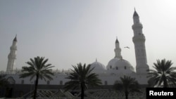 A bird flies over Quba Mosque, the oldest in the world, north of the holy city of Madinah, Saudi Arabia, Jan. 12, 2013.