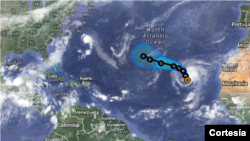 Localización del huracán Humberto y su trayectoria esperada. (Gráfico de Google, NOAAH).