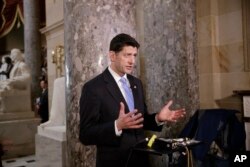 House Speaker Paul Ryan of Wis. speaks in support for the Republican health care bill during a TV interview in Statuary Hall on Capitol Hill in Washington, March 22, 2017.